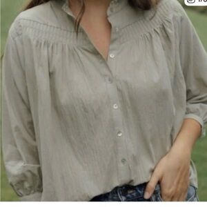 Relaxed Button-Front Blouse in Light Taupe